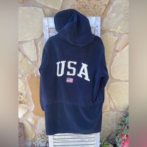 Vintage Womens Polo Ralph Lauren  Navy USA Made Zip Fleece Jacket Hood USA L